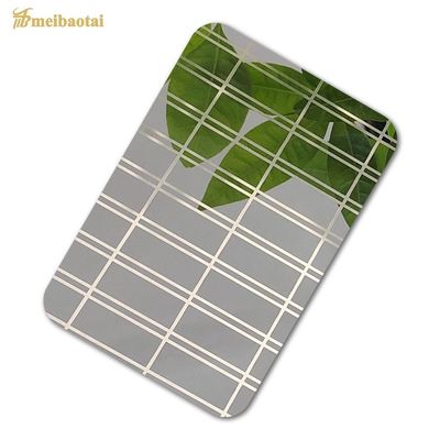 Super Mirror Prata gravada 304 chapa de aço inoxidável com espessura de 0,95 mm para aplicações de teto e parede