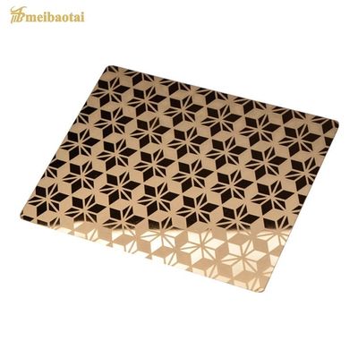 Chapa de aço inoxidável gravada em cor dourada PVD com filme de PVC de 70 mícrons no tamanho de 1219x3048mm