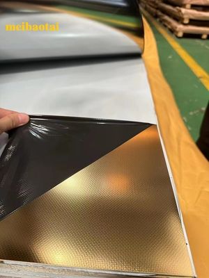 Bom preço Espelho de ouro Linho em relevo folha de aço inoxidável quatro pés on-line