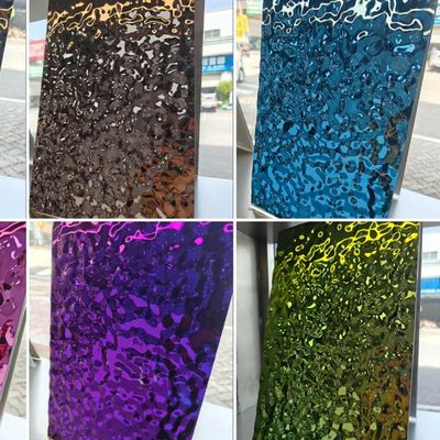 304 aço inoxidável 0,65mm espessura espelho de prata acabamento de água ondulação estampado PVD revestido folha de aço inoxidável