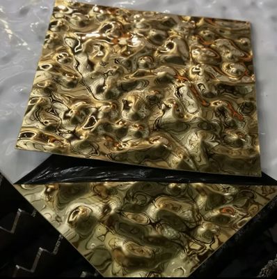 Chapa de Aço Inoxidável com Acabamento Espelhado Dourado e Efeito Ondulado, Espessura de 0.65mm e Revestimento Colorido PVD para Painéis Decorativos de Parede