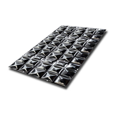Bom preço Painéis de Revestimento em Aço Inoxidável com Acabamento Estampado Espelhado Padrão Quadrado 3D Cor Preto PVD 304 on-line