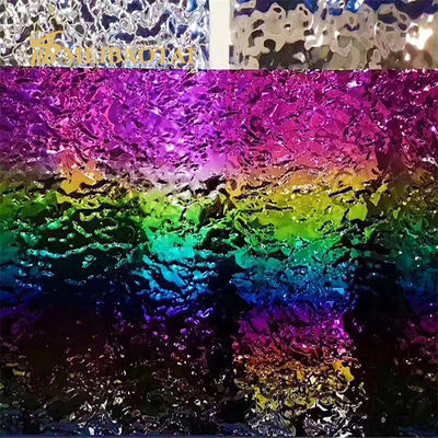 Chapa de Aço Inoxidável com Revestimento Arco-Íris PVD de 0,65mm de Espessura e Padrão Ondulado para Decoração de Parede de Cozinha