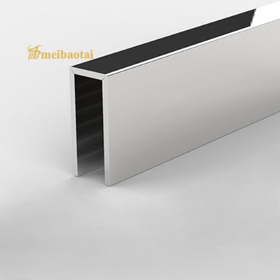 U6 X 2438mm Polished Stainless Steel Tile Trim , DIN Brushed Steel Edging Strip